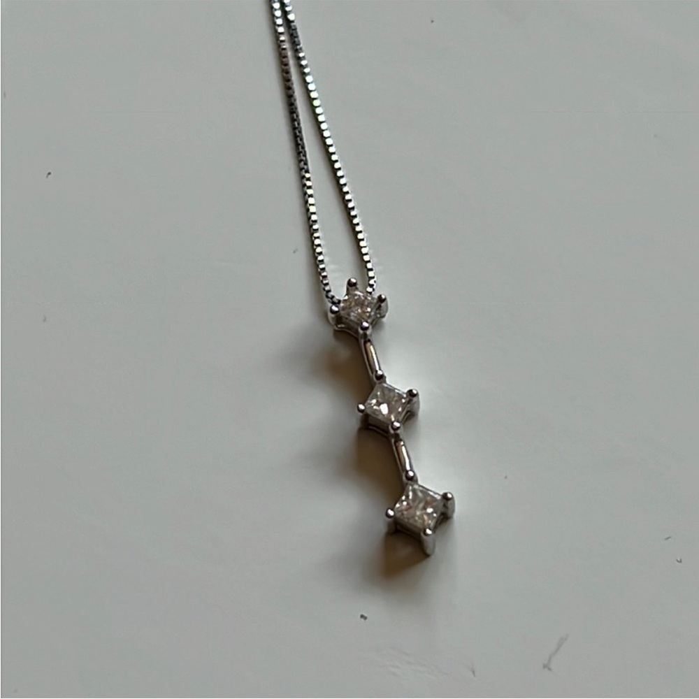 TWO 3/4 carat princess cut natural diamond pendant 10k white gold